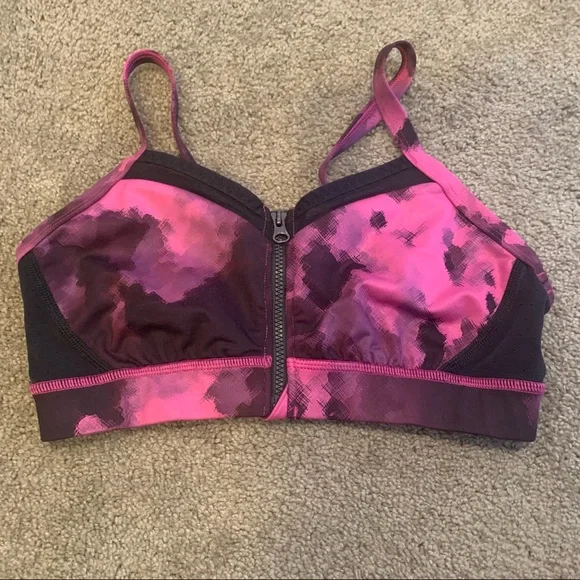 Lululemon Sweaty Endeavor Sports Bra Blooming Pixie Raspberry Zip Up Stretch - Picture 3 of 5
